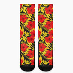 Hawaiian Hibiscus Flowers Pattern Print Crew Socks
