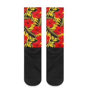 Hawaiian Hibiscus Flowers Pattern Print Crew Socks