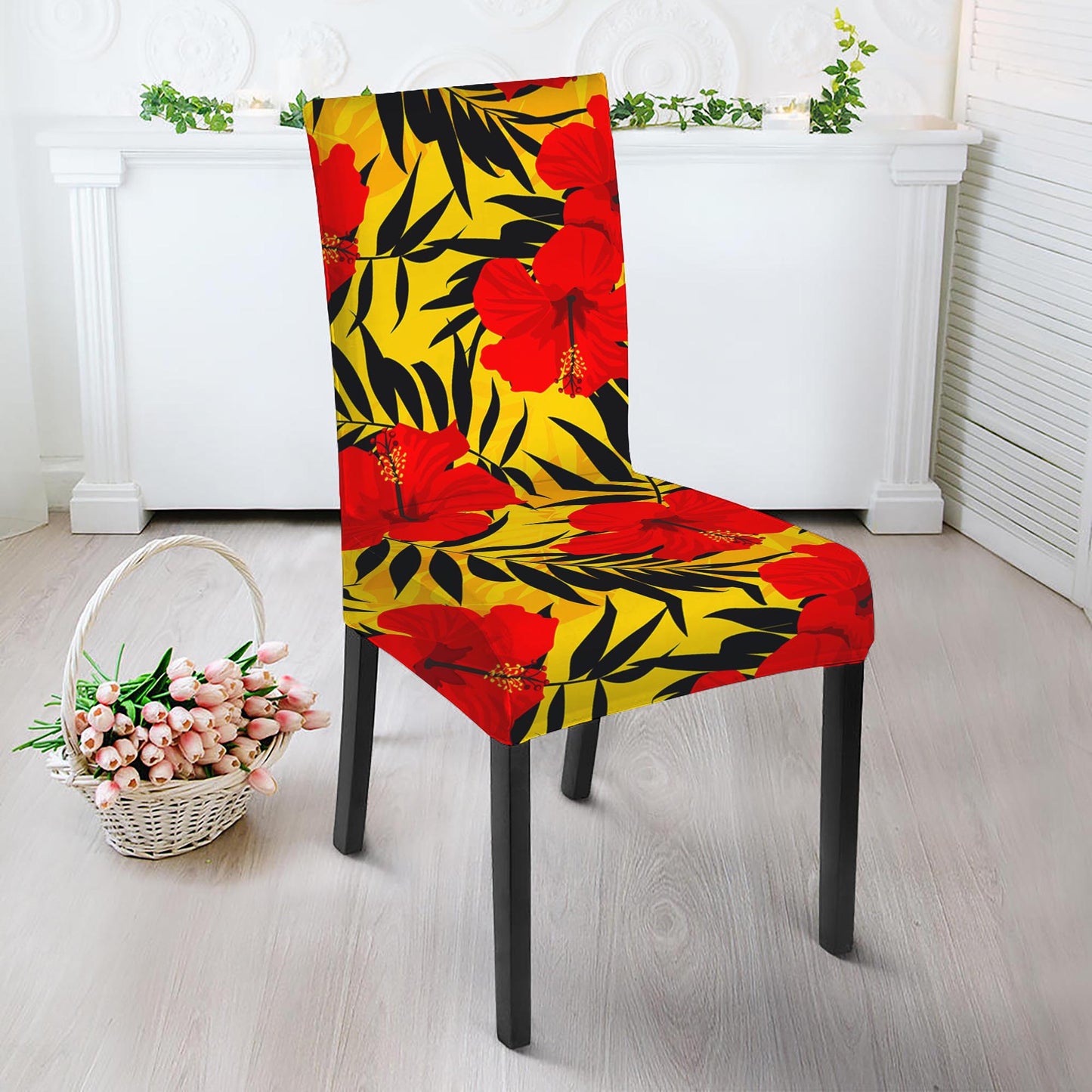 Hawaiian Hibiscus Flowers Pattern Print Dining Chair Slipcover