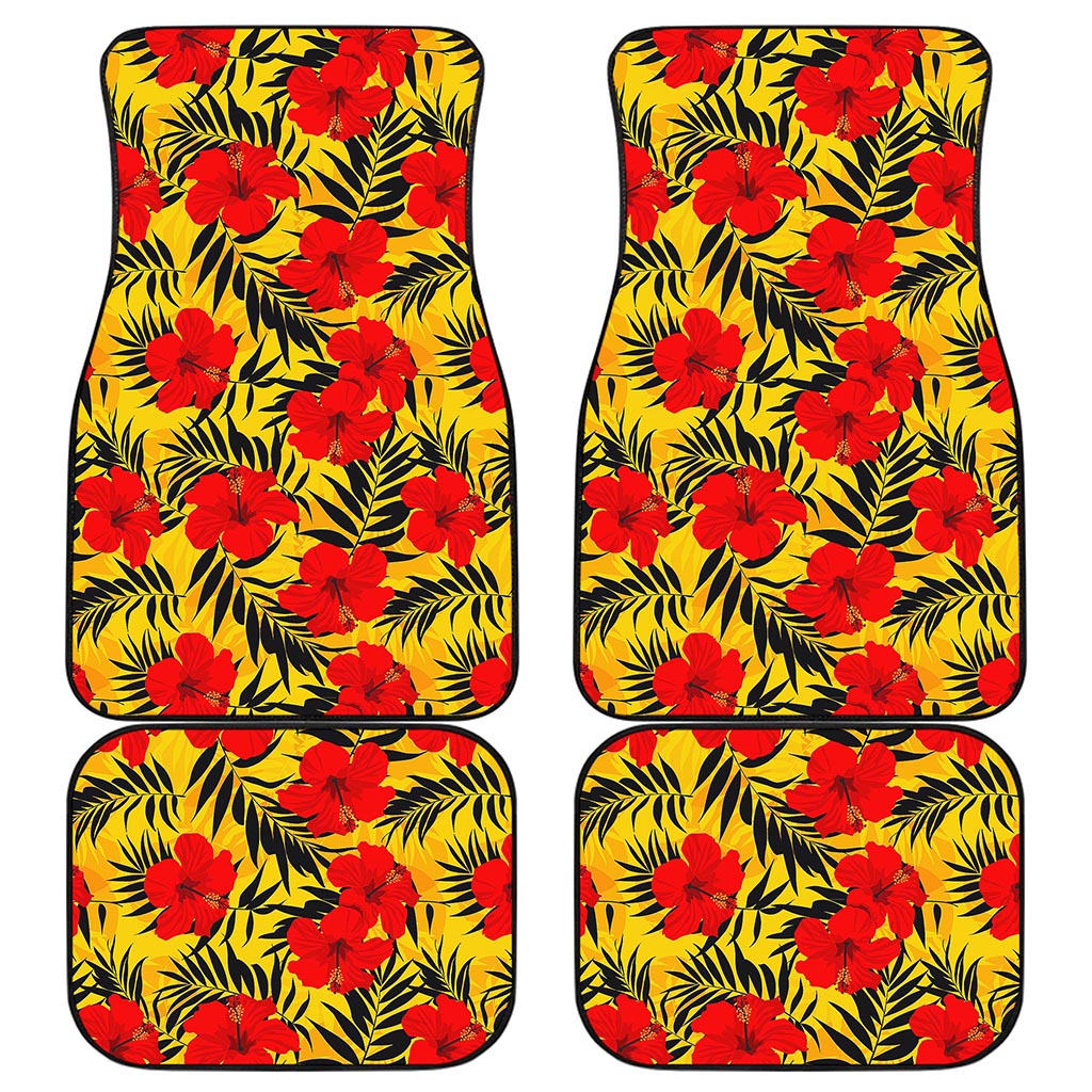 Hawaiian Hibiscus Flowers Pattern Print Front and Back Car Floor Mats