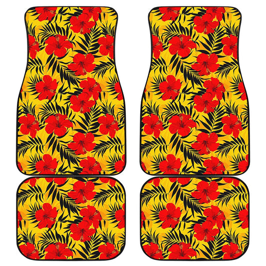 Hawaiian Hibiscus Flowers Pattern Print Front and Back Car Floor Mats