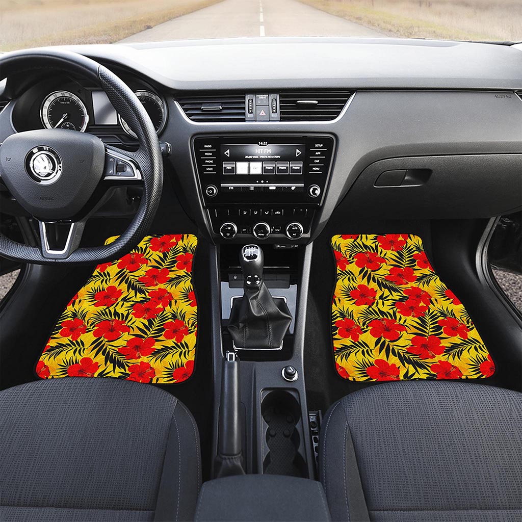 Hawaiian Hibiscus Flowers Pattern Print Front and Back Car Floor Mats