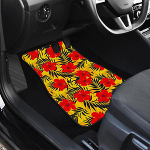 Hawaiian Hibiscus Flowers Pattern Print Front and Back Car Floor Mats