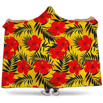 Hawaiian Hibiscus Flowers Pattern Print Hooded Blanket