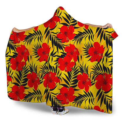 Hawaiian Hibiscus Flowers Pattern Print Hooded Blanket