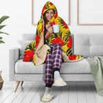 Hawaiian Hibiscus Flowers Pattern Print Hooded Blanket