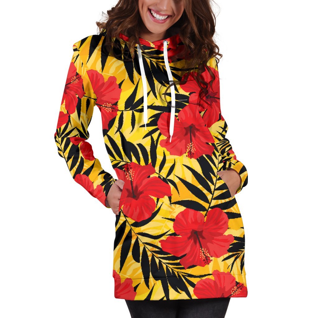 Hawaiian Hibiscus Flowers Pattern Print Hoodie Dress GearFrost
