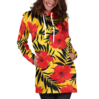 Hawaiian Hibiscus Flowers Pattern Print Hoodie Dress GearFrost