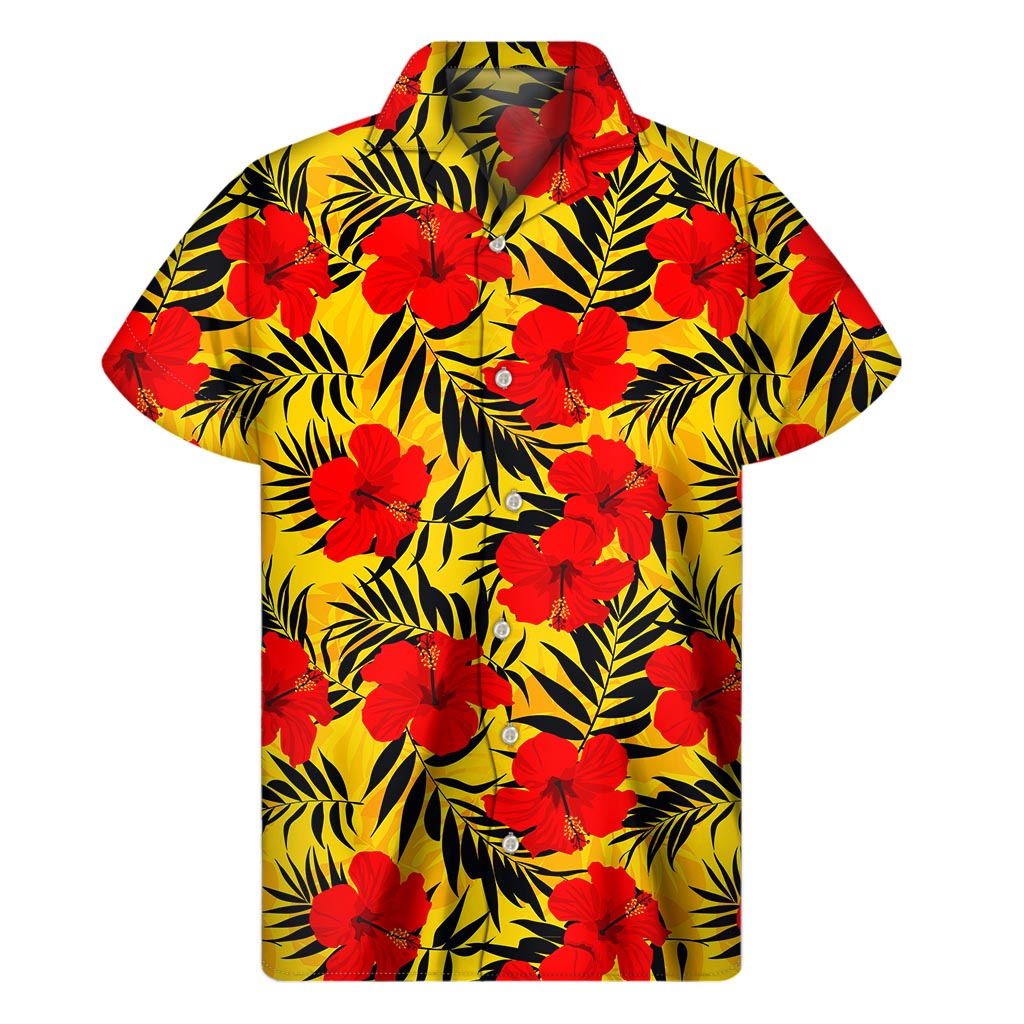 Hawaiian Hibiscus Flowers Pattern Print Men's Short Sleeve Shirt