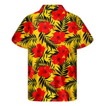 Hawaiian Hibiscus Flowers Pattern Print Men's Short Sleeve Shirt