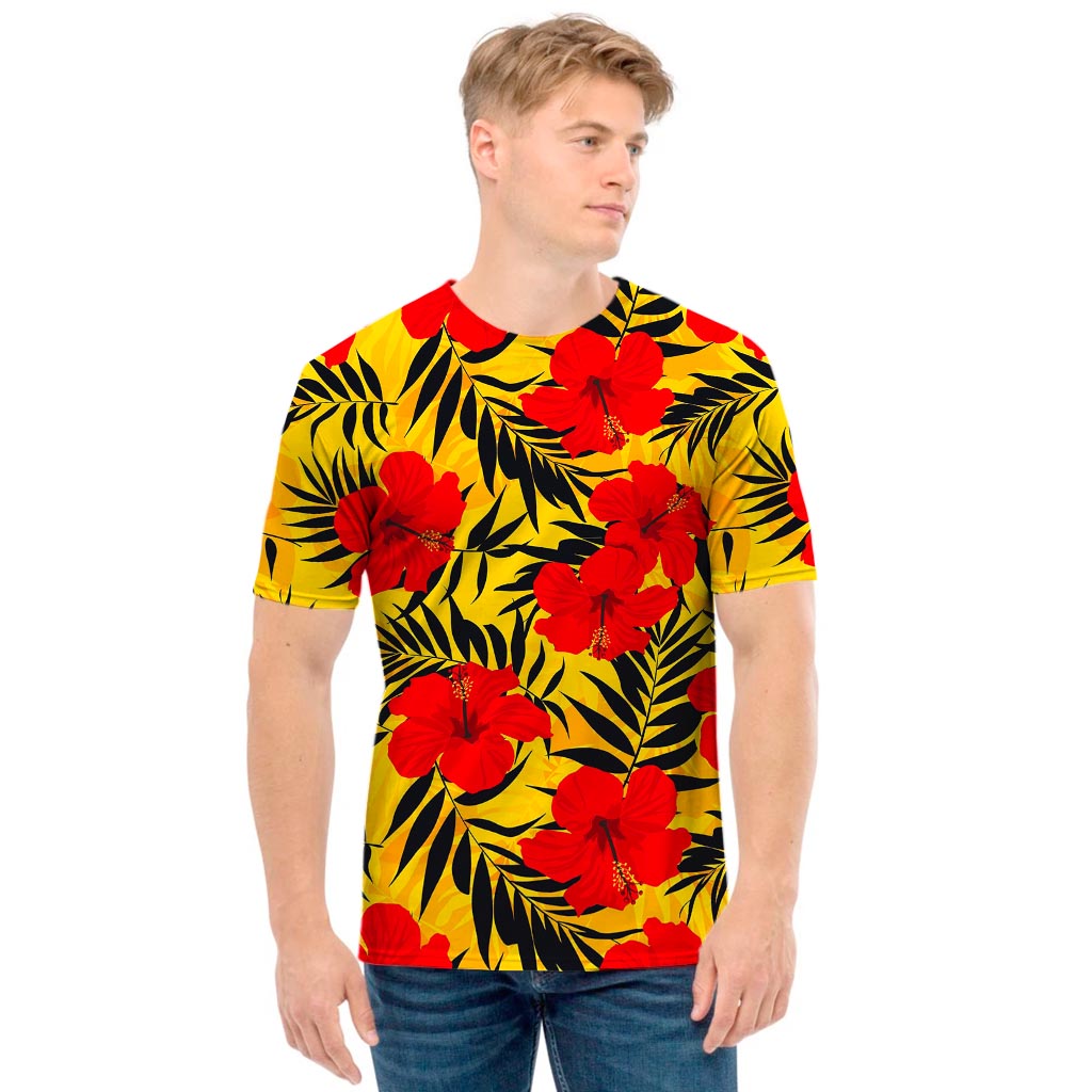 Hawaiian Hibiscus Flowers Pattern Print Men's T-Shirt