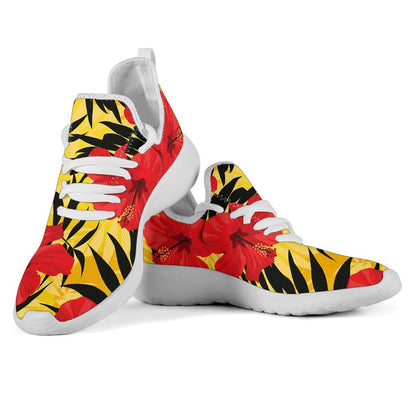 Hawaiian Hibiscus Flowers Pattern Print Mesh Knit Shoes GearFrost