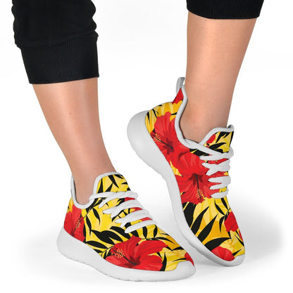 Hawaiian Hibiscus Flowers Pattern Print Mesh Knit Shoes GearFrost