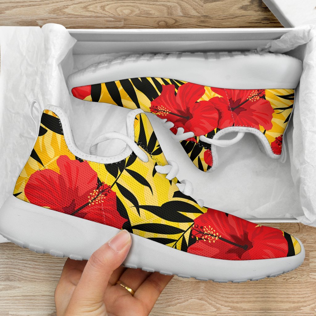 Hawaiian Hibiscus Flowers Pattern Print Mesh Knit Shoes GearFrost