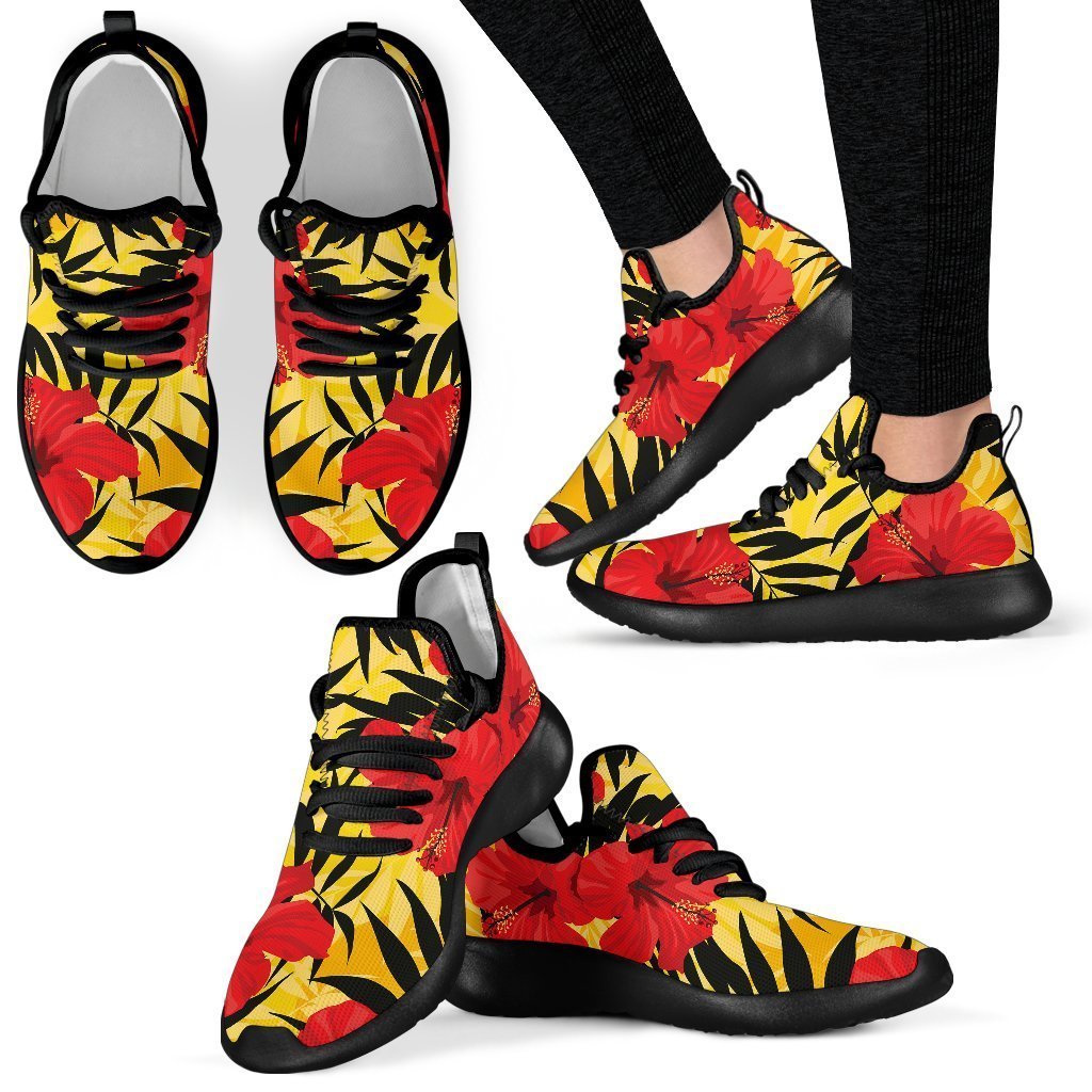 Hawaiian Hibiscus Flowers Pattern Print Mesh Knit Shoes GearFrost