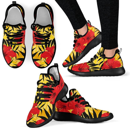 Hawaiian Hibiscus Flowers Pattern Print Mesh Knit Shoes GearFrost
