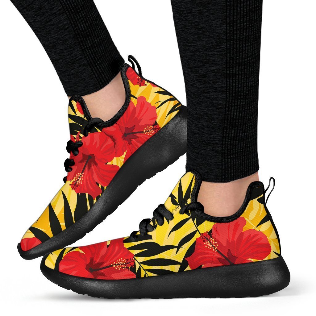 Hawaiian Hibiscus Flowers Pattern Print Mesh Knit Shoes GearFrost