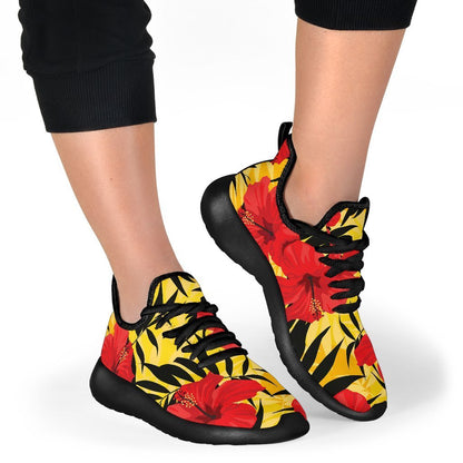 Hawaiian Hibiscus Flowers Pattern Print Mesh Knit Shoes GearFrost