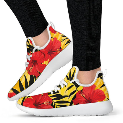 Hawaiian Hibiscus Flowers Pattern Print Mesh Knit Shoes GearFrost