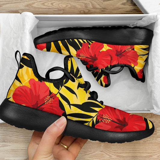Hawaiian Hibiscus Flowers Pattern Print Mesh Knit Shoes GearFrost
