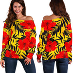 Hawaiian Hibiscus Flowers Pattern Print Off Shoulder Sweatshirt GearFrost