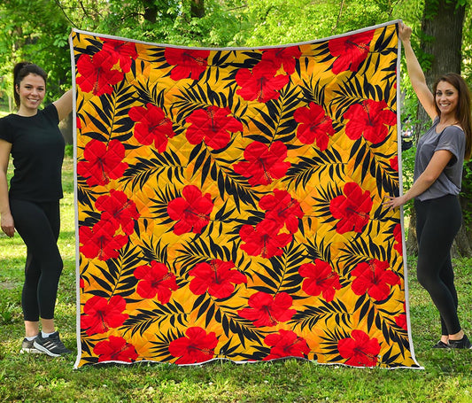 Hawaiian Hibiscus Flowers Pattern Print Quilt