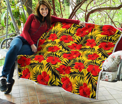 Hawaiian Hibiscus Flowers Pattern Print Quilt