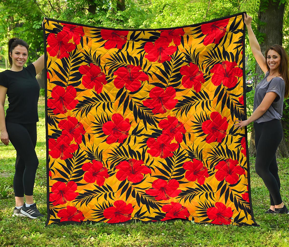 Hawaiian Hibiscus Flowers Pattern Print Quilt