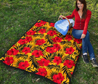 Hawaiian Hibiscus Flowers Pattern Print Quilt