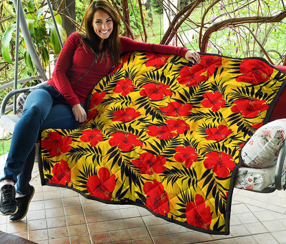 Hawaiian Hibiscus Flowers Pattern Print Quilt