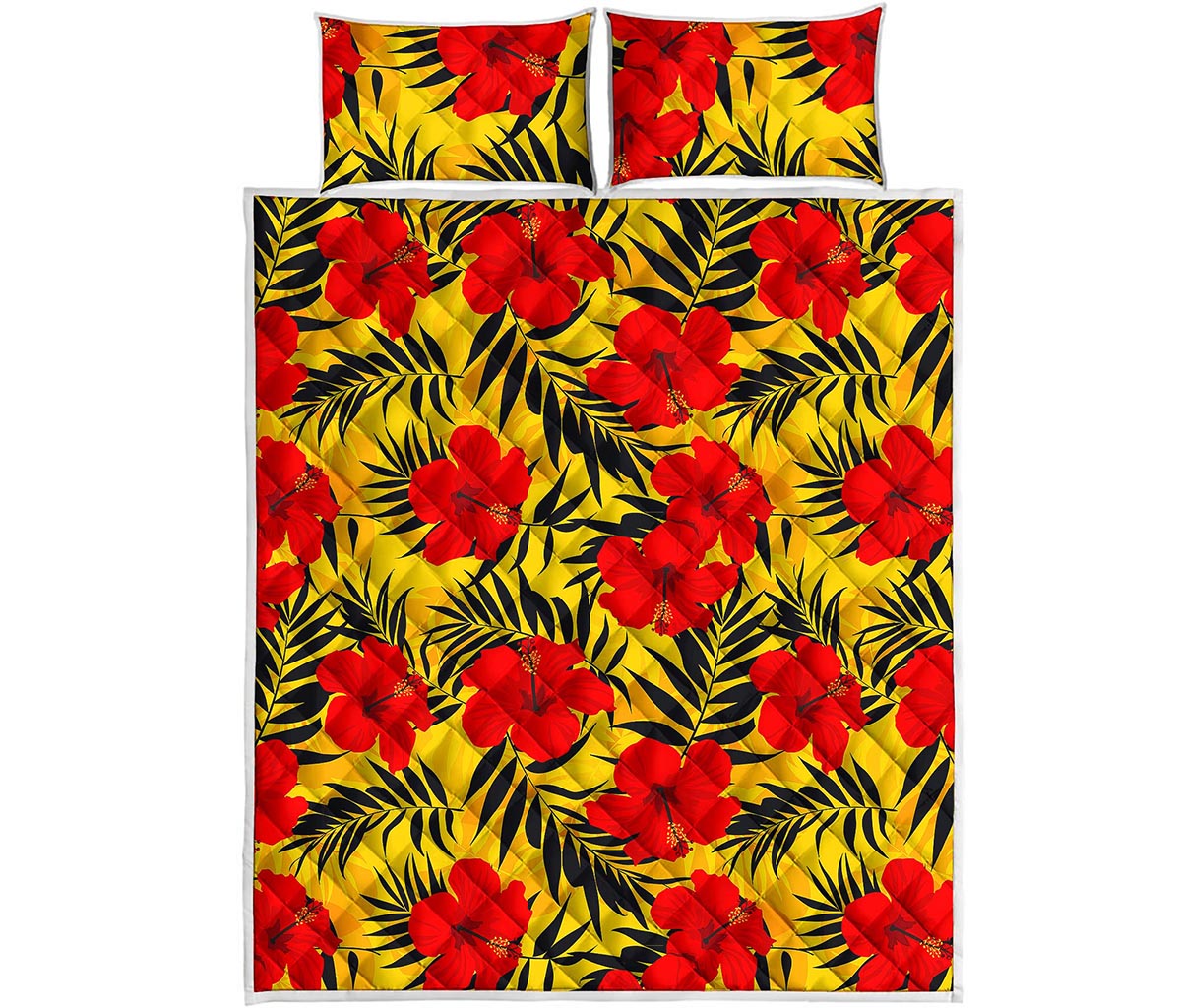 Hawaiian Hibiscus Flowers Pattern Print Quilt Bed Set