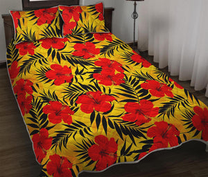 Hawaiian Hibiscus Flowers Pattern Print Quilt Bed Set