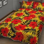 Hawaiian Hibiscus Flowers Pattern Print Quilt Bed Set