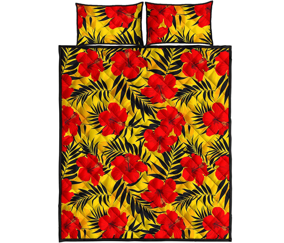 Hawaiian Hibiscus Flowers Pattern Print Quilt Bed Set