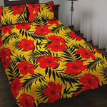 Hawaiian Hibiscus Flowers Pattern Print Quilt Bed Set