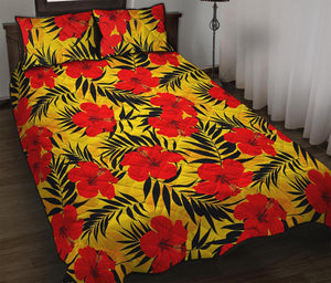 Hawaiian Hibiscus Flowers Pattern Print Quilt Bed Set