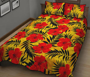 Hawaiian Hibiscus Flowers Pattern Print Quilt Bed Set