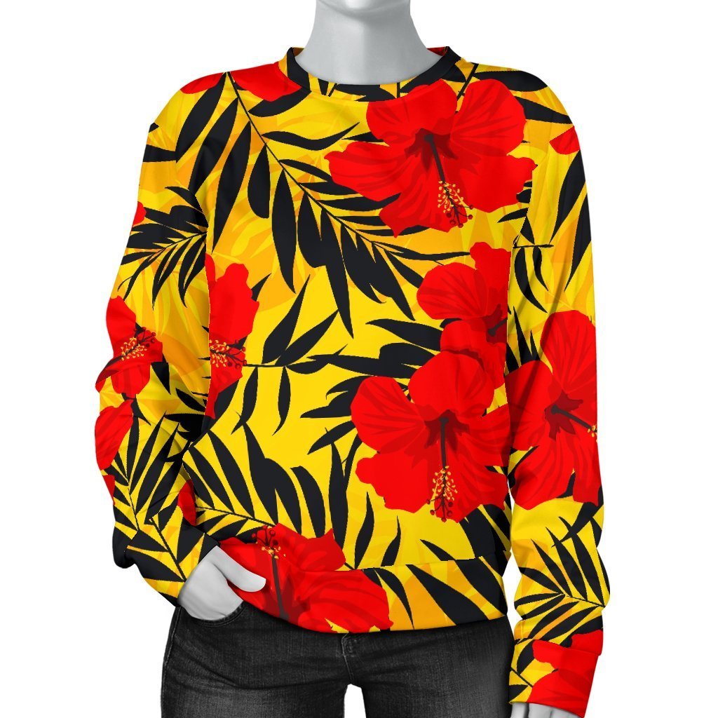 Hawaiian Hibiscus Flowers Pattern Print Women's Crewneck Sweatshirt GearFrost