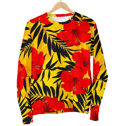 Hawaiian Hibiscus Flowers Pattern Print Women's Crewneck Sweatshirt GearFrost