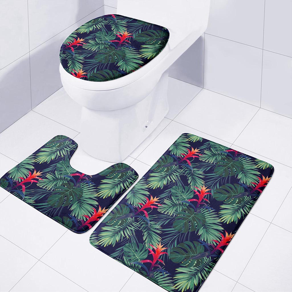 Hawaiian Palm Leaves Pattern Print 3 Piece Bath Mat Set