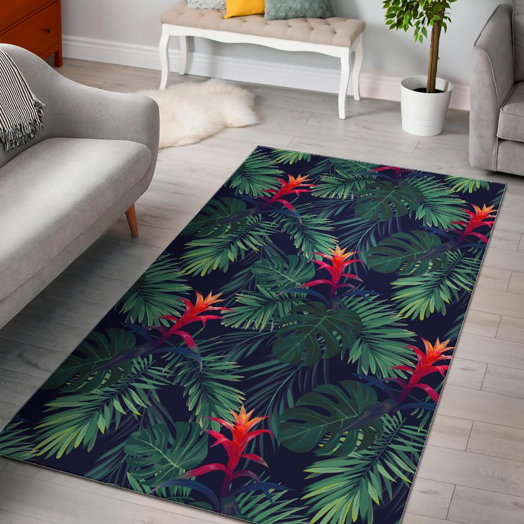 Hawaiian Palm Leaves Pattern Print Area Rug GearFrost