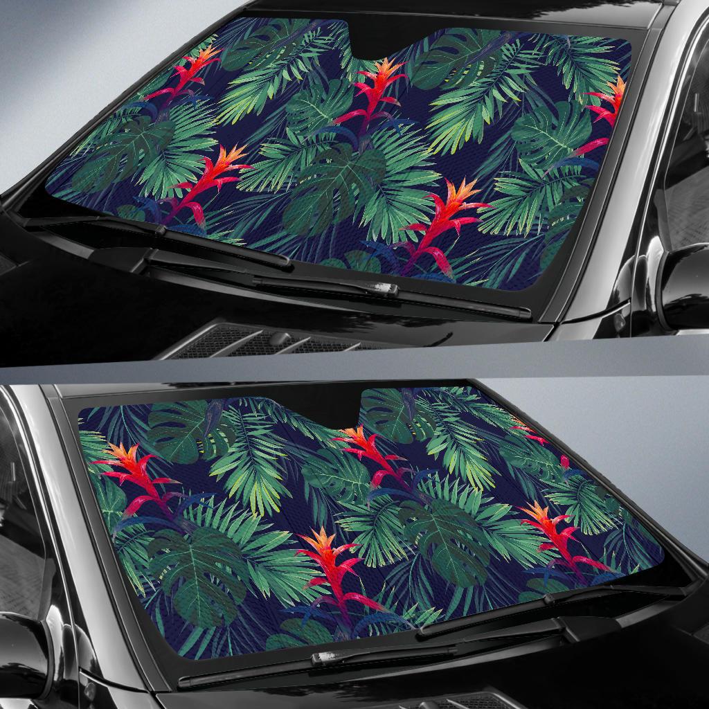 Hawaiian Palm Leaves Pattern Print Car Sun Shade GearFrost