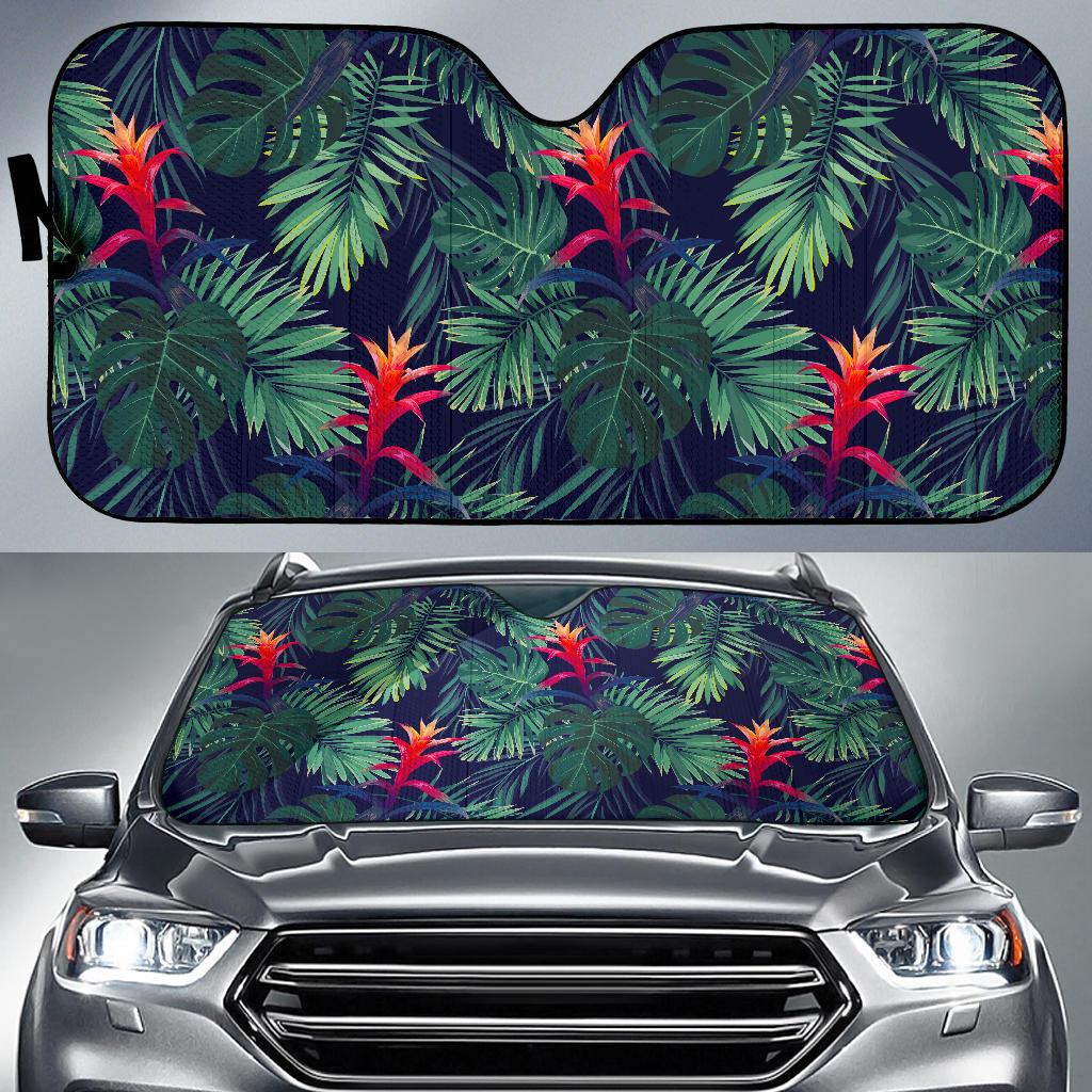 Hawaiian Palm Leaves Pattern Print Car Sun Shade GearFrost