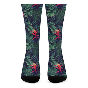 Hawaiian Palm Leaves Pattern Print Crew Socks