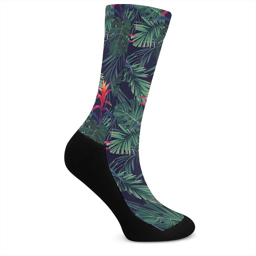 Hawaiian Palm Leaves Pattern Print Crew Socks