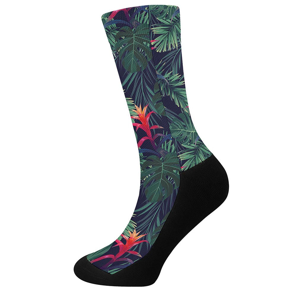 Hawaiian Palm Leaves Pattern Print Crew Socks