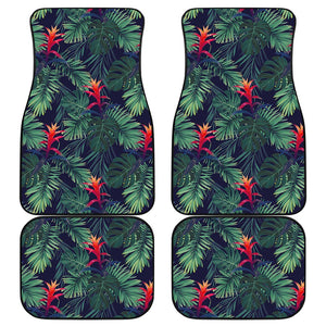 Hawaiian Palm Leaves Pattern Print Front and Back Car Floor Mats