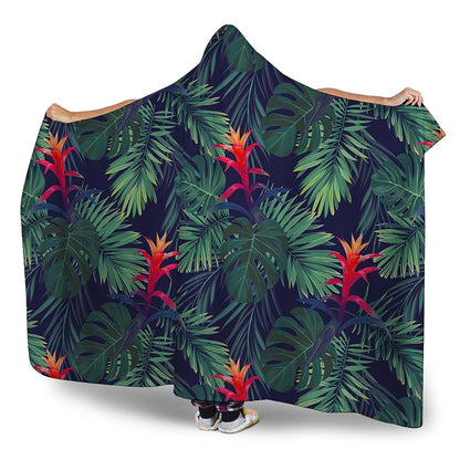 Hawaiian Palm Leaves Pattern Print Hooded Blanket