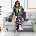 Hawaiian Palm Leaves Pattern Print Hooded Blanket