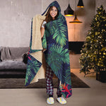 Hawaiian Palm Leaves Pattern Print Hooded Blanket